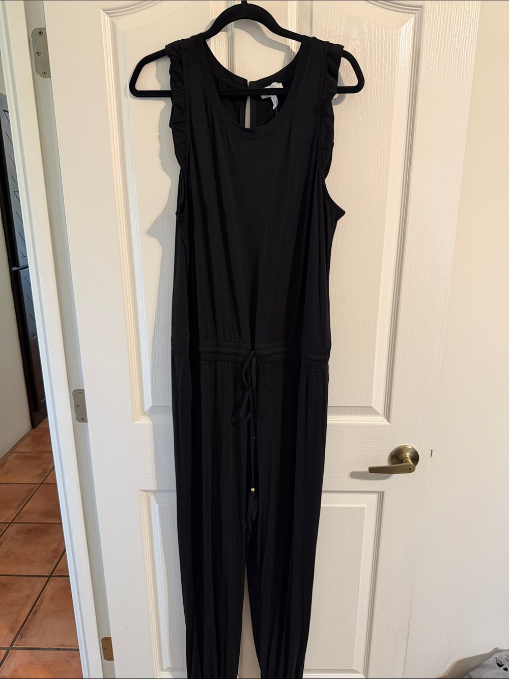 Sofia Jeans Sleeveless Black Drawstring Jumpsuit with Ruffle Sleeve NWT XL